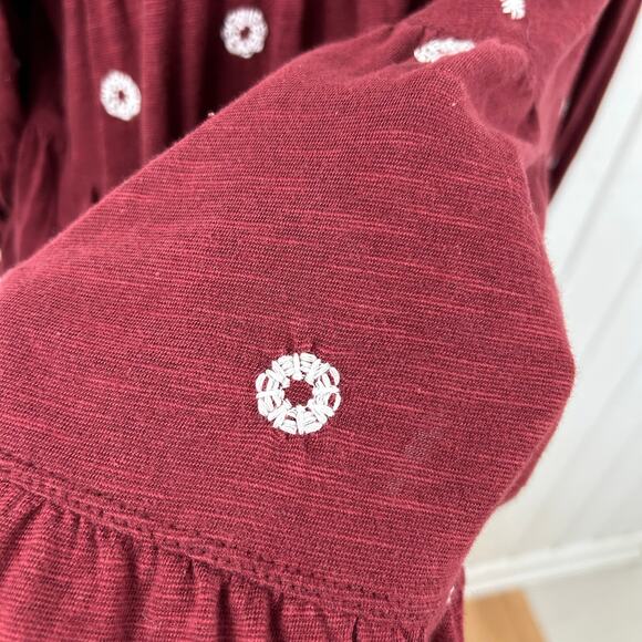 Free People Women Edie Tiered Embroidery Blouse Top Boho Western Red Size XS - Picture 4 of 10